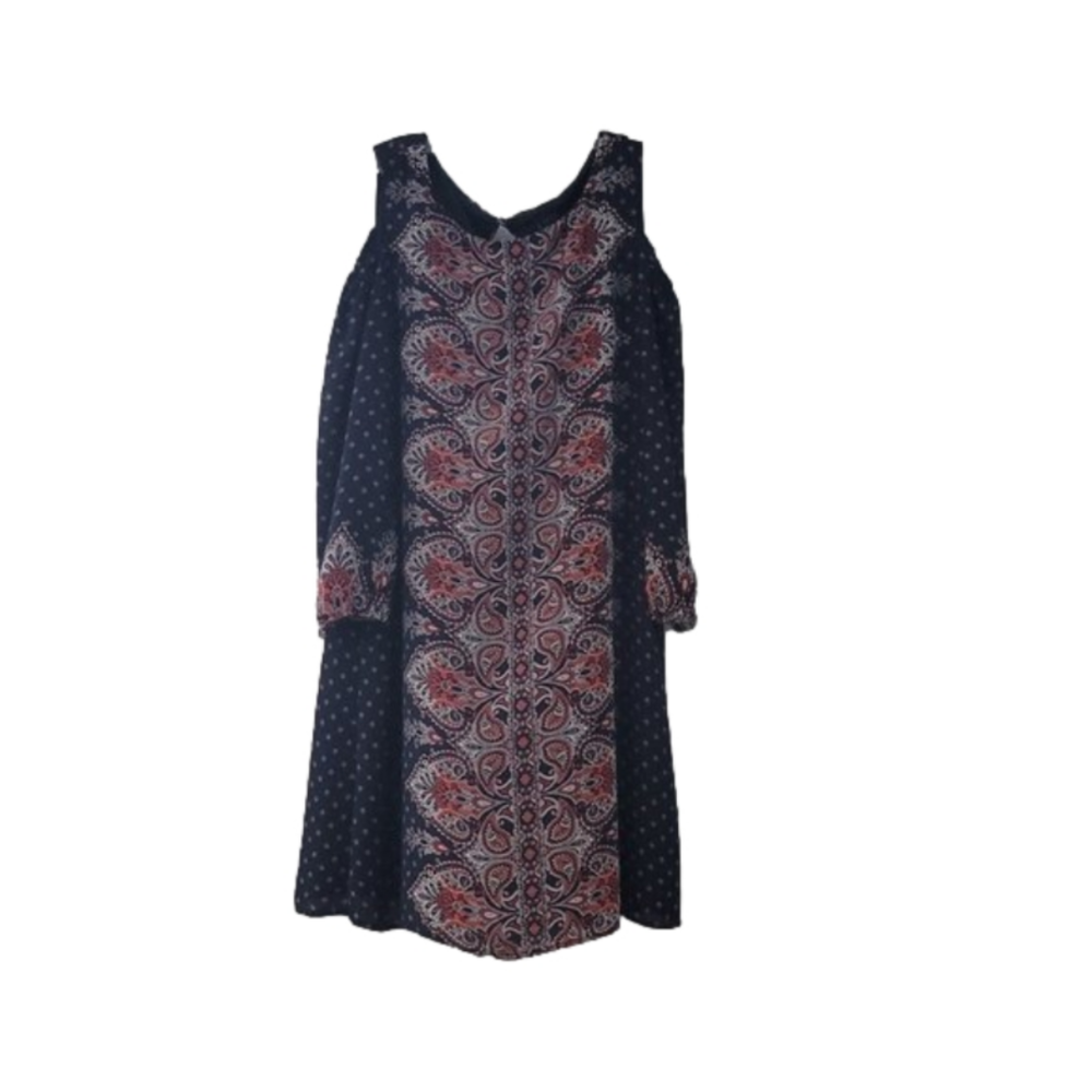 WOMENS COLD SHOULDER Gypsy Dress-Blue